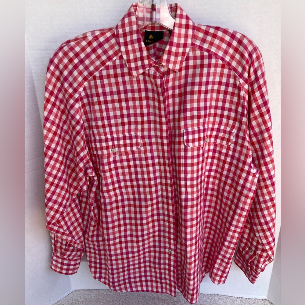 Red and White Plaid Collared Button Up Shirt